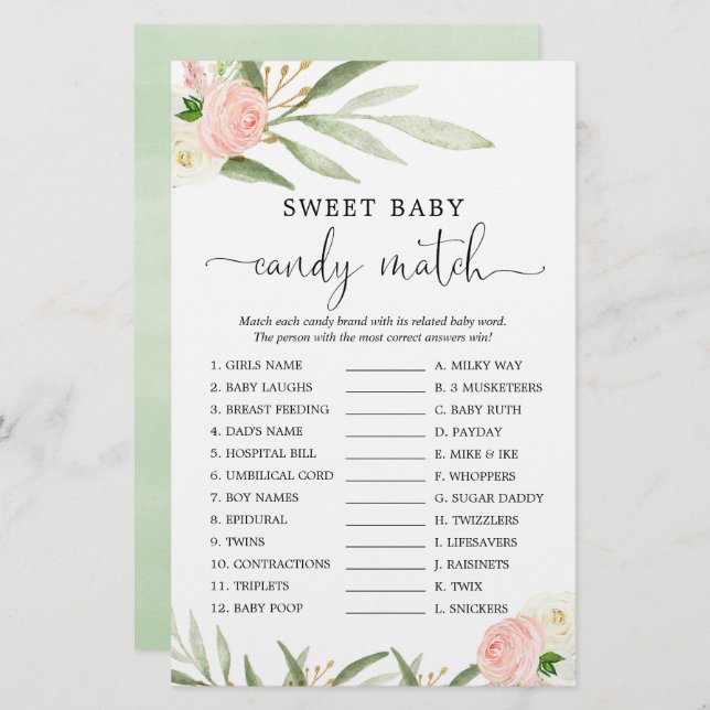 Sweet bébé bonbon match douche jeu vert rose (Devant / Derrière)