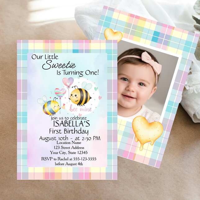 Sweet Bee First Birthday Personalized Invite (Créateur téléchargé)