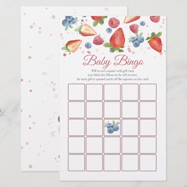 Sweet Berry Baby shower Jeu de Bingo (Devant / Derrière)