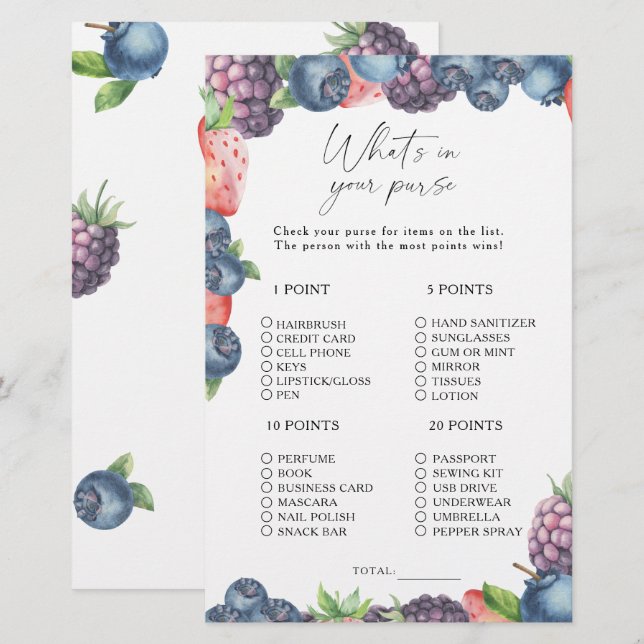 Sweet berry - Ce qui est dans votre jeu de sacs à  (Devant / Derrière)