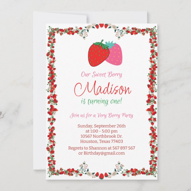 Sweet Berry Strawberry Invitation d'anniversaire (Devant)