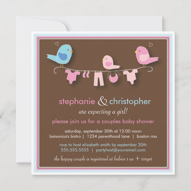 Sweet Bird Girl Couple Baby shower Invitation (Devant)