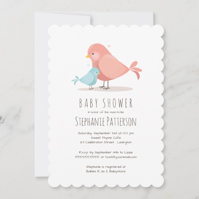 Sweet Birdie Baby Boy Shower Invitation (Devant)