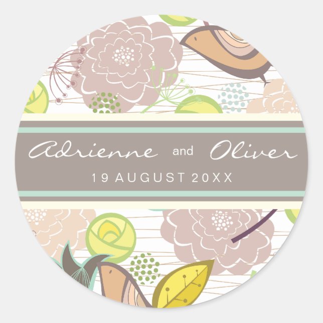 Sweet Birds Floral Wedding Favoriser Étiquette Sti (Devant)