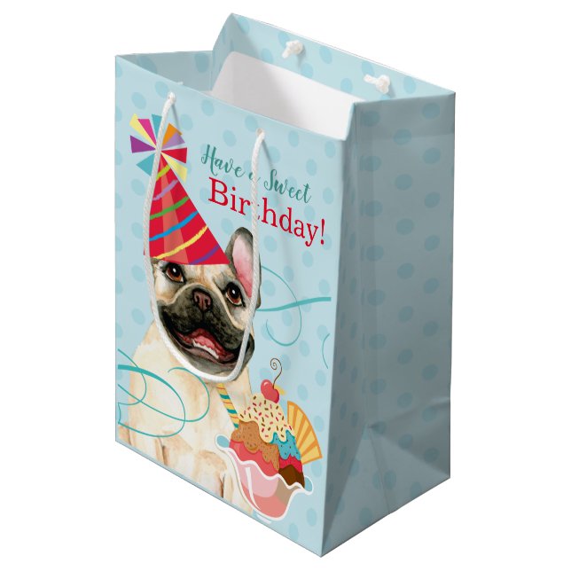 Sweet Birthday French Bulldog Medium Cadeau Sac (Devant Angle)