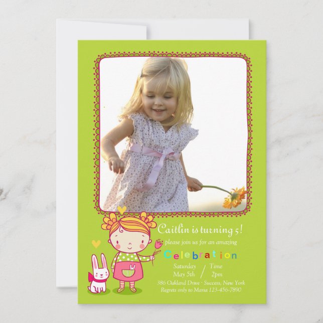 Sweet Birthday Girl Photo Invitation (Devant)