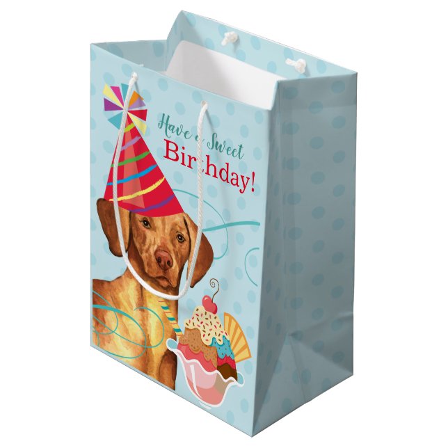 Sweet Birthday Vizsla Medium Cadeau sac (Devant Angle)