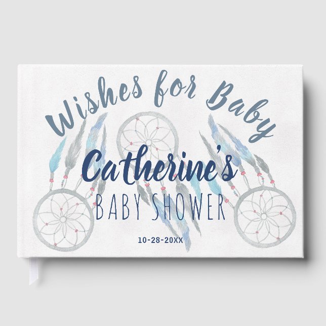 Sweet Blue Boho Dreamcatcher Baby shower Livre d'o (Recto)