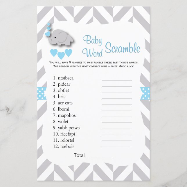 Sweet Blue & Grey Elephant Baby shower - Jeu de mo (Devant)