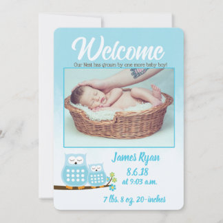 Sweet Blue Owls Baby Boy Photo Faire-part de naiss