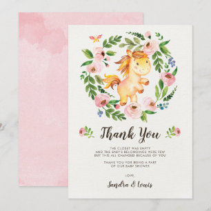 Sweet Blush rose Floral Baby Horse Carte de remerc