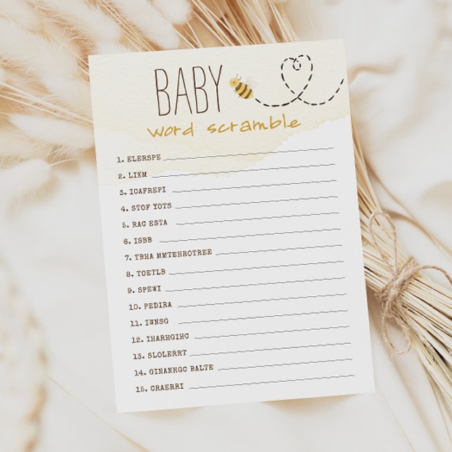Sweet Bumble Bee Baby Word Scramble Carte de jeu (Créateur téléchargé)