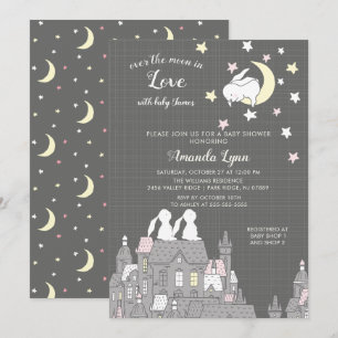 Sweet Bunny Amour Lune Baby shower Invitation