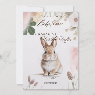 Sweet Bunny Floral Baby Shower Invitation Editable