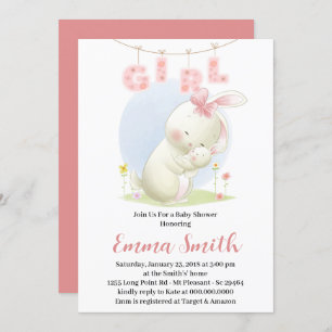 Sweet Bunny Girl Baby shower Invitation