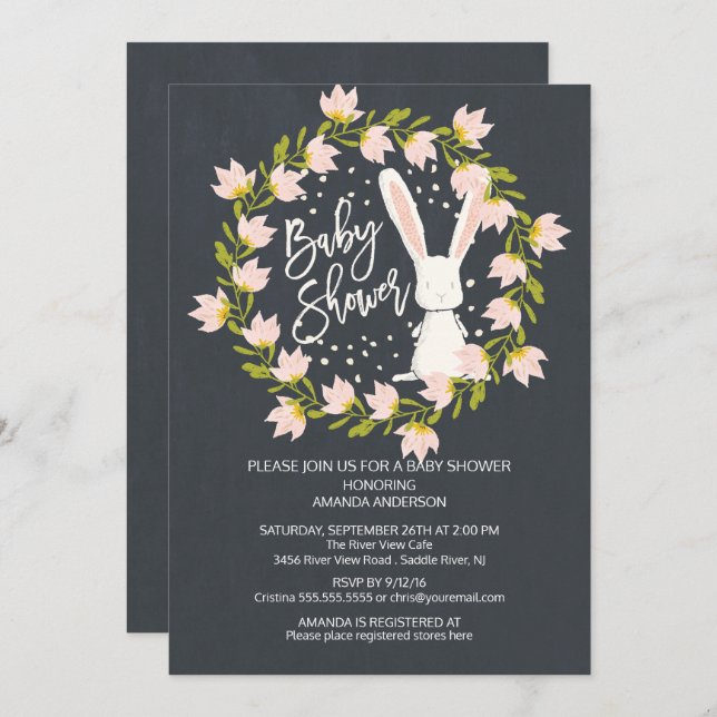 Sweet Bunny Girls Baby shower Invitation (Devant / Derrière)