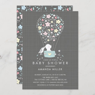 Sweet Bunny Hot Air Baby shower Invitation