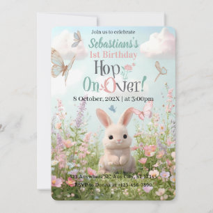 Sweet Bunny Meadow Invitation d'anniversaire - Whi