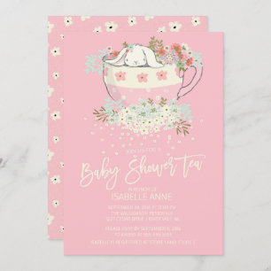 Sweet Bunny Thé rose Filles Baby Douche Invitation