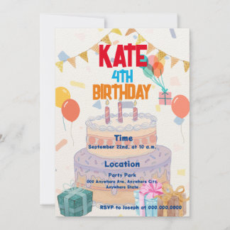 Sweet Cake Colorful Party Enfant Invitation Annive