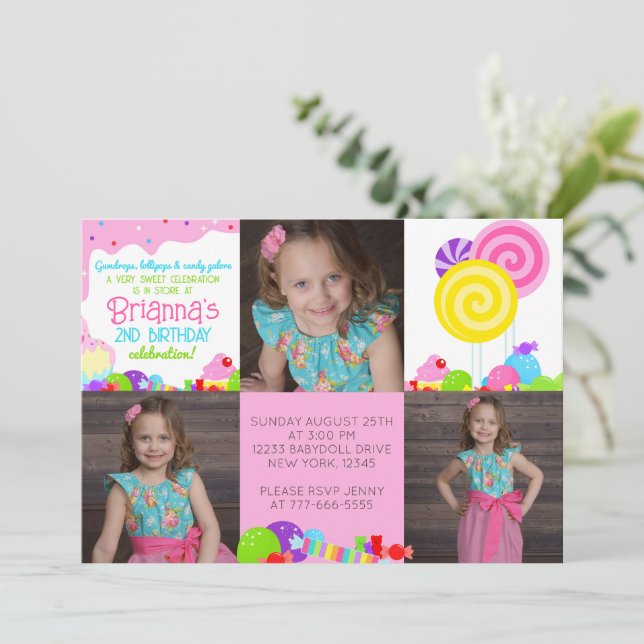 Sweet Candy 3 Photo Invitation Anniversaire (Debout devant)