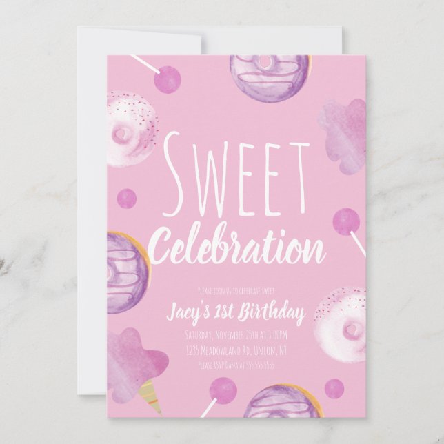 Sweet Candy Anniversaire Donut Rose Girls Party (Devant)