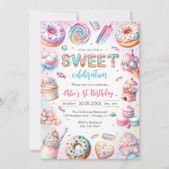 Sweet Candy Birthday Party Invitation (Devant)