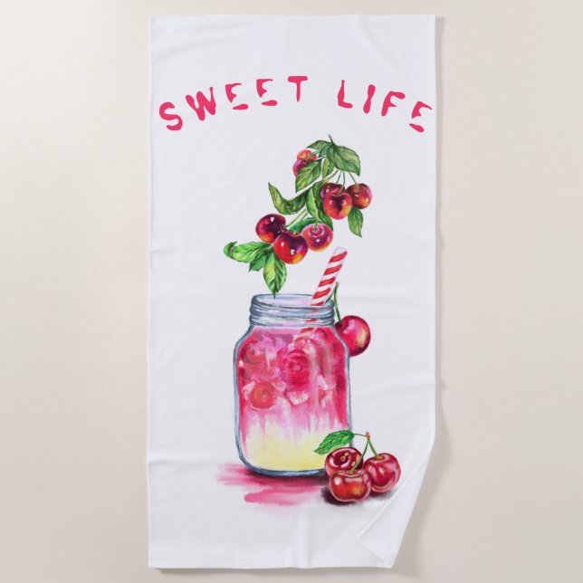 Sweet Cherry Jus Cool Boire Serviette de plage (Devant)