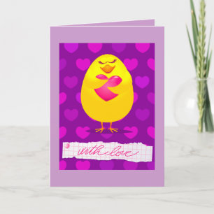 Sweet chick en amour avec message, carte de voeux