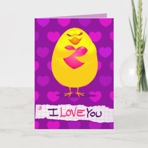 Sweet chick en amour avec message, carte de voeux