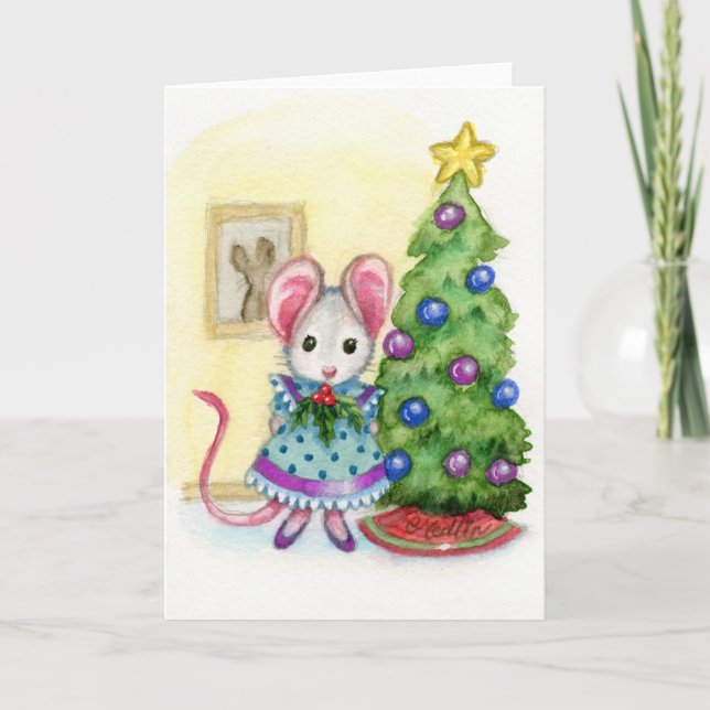 Sweet Christmas Tree Souris mignonne Carte de vaca (Devant)