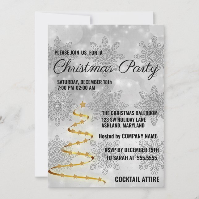 Sweet, Cool, Gold Christmas Tree Invitation (Devant)