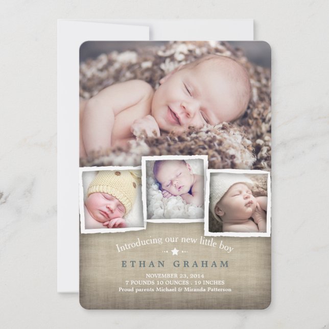 Sweet Country Burlap Baby Boy Faire-part de naissa (Devant)