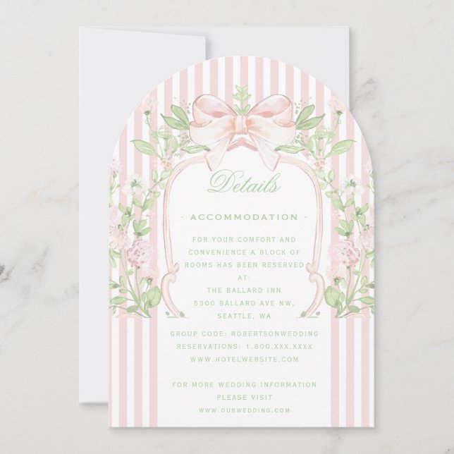 Sweet Crest avec carte de détails de mariage rose  (Devant)