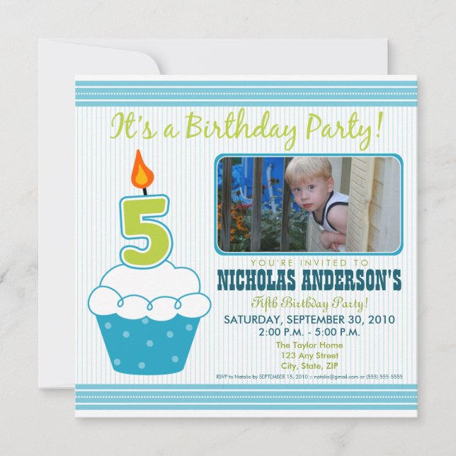 Sweet Cupcake 5e anniversaire Invitation Aqua (Devant)