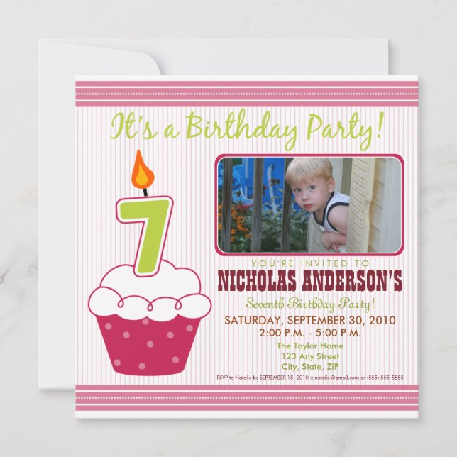 Sweet Cupcake 7e anniversaire Invitation rose (Devant)