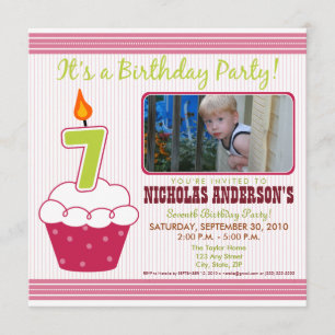 Sweet Cupcake 7e anniversaire Invitation rose