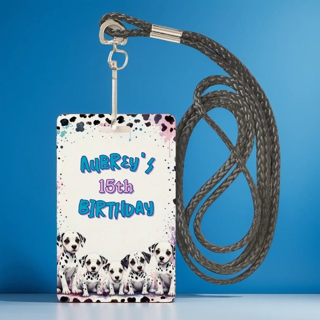 Sweet Dalmatian Watercolor Birthday Party Badge (Créateur téléchargé)
