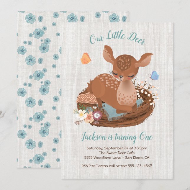 Sweet doe Deer Anniversaire Invitations (Devant / Derrière)