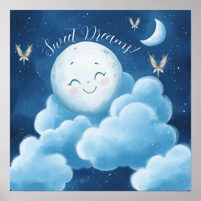 Sweet Dreams Blue Night Sky Nursery Poster (Devant)