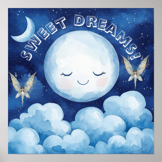 Sweet Dreams Blue Night Sky Nursery Poster (Devant)