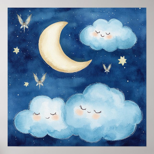 Sweet Dreams Blue Night Sky Nursery Poster (Devant)