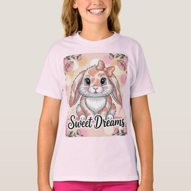 Sweet Dreams Pink Peach Bunny Camo Girls' T-Shirt (Devant)