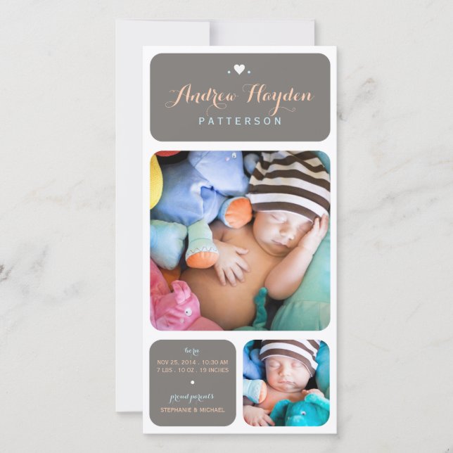 Sweet Duet Photo Baby Boy Faire-part de naissance (Devant)