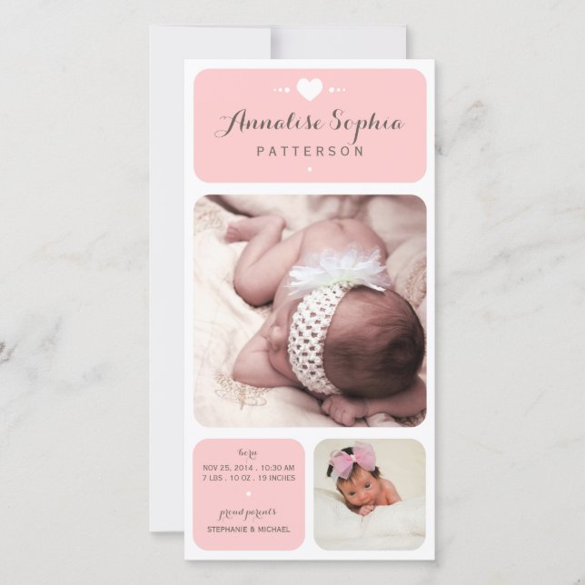 Sweet Duet Photo Baby Girl Faire-part de naissance (Devant)