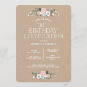 Sweet Floral Kraft   Invitation de fête d'annivers