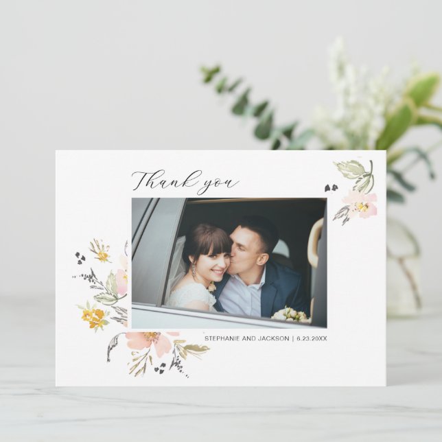 Sweet Floral Mariage Photo Carte de remerciements (Debout devant)