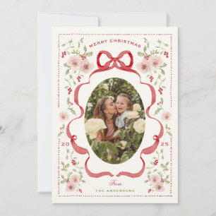 Sweet Floral Wreath Peint carte photo de Noël