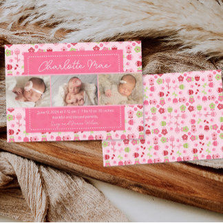 Sweet Garden rose bébé fille Faire-part