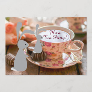 Sweet Girl Bunny Tea Party Baby shower Invitation